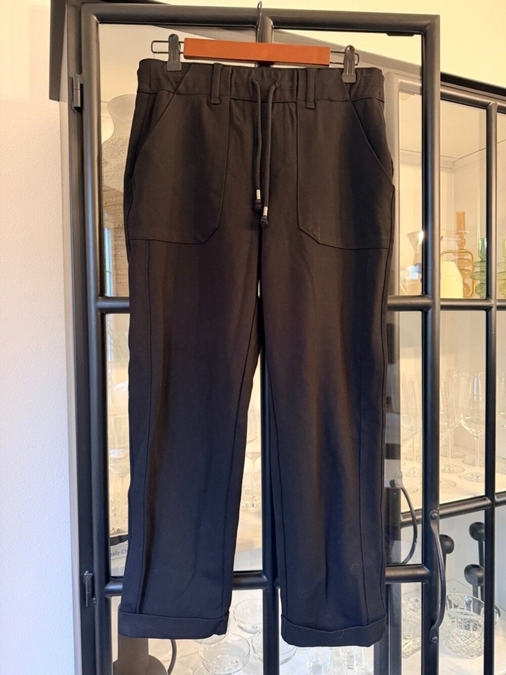 Democracy Ab Leisure High Rise Utility Pants Black Medium Roll Cuff Drawstring